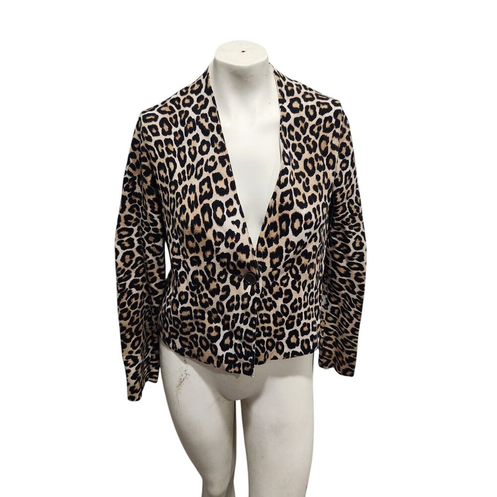 Chicos Leopard Heavyweight Cardigan Womens SZ Medium Glam Mature Office Polished